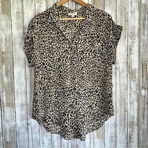 Umgee Sheer Leopard High Low Button Down